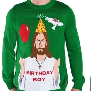 Tipsy Elves “Birthday Boy” Jesus Christmas Sweater Size M Funny Holiday Ugly